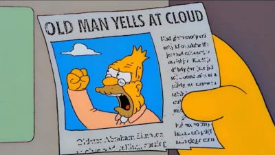 A picture of an old man yelling at a cloud